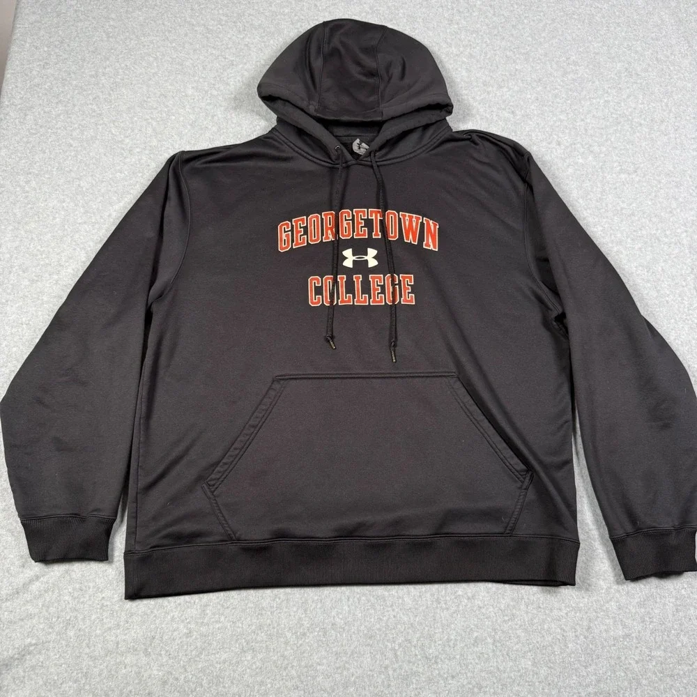 Under Armour Georgetown College Hoodie Mens XL Black Graphic Sweatshirt Oversize